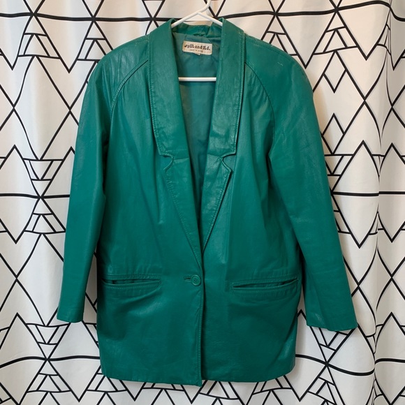 Vintage Jackets & Blazers - Vintage Kelly green 100% leather jacket pockets